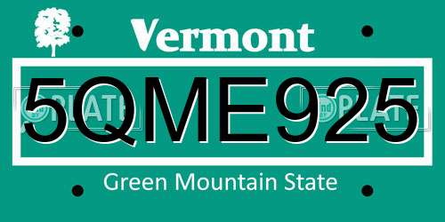 5QME925 Vermont License Plate