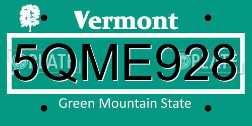 5QME928 Vermont License Plate