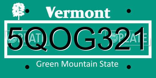 5QOG321 Vermont License Plate