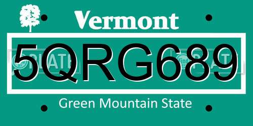 5QRG689 Vermont License Plate
