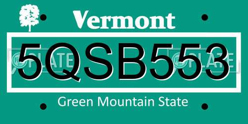 5QSB553 Vermont License Plate