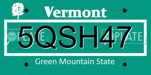 5QSH47 Vermont License Plate