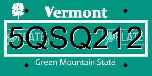 5QSQ212 Vermont License Plate