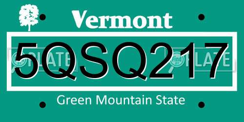 5QSQ217 Vermont License Plate