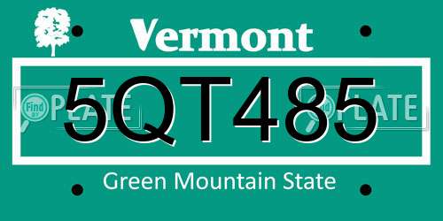 5QT485 Vermont License Plate