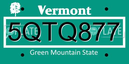 5QTQ877 Vermont License Plate