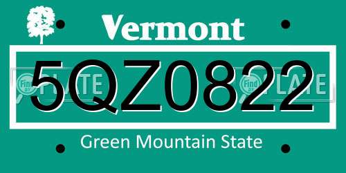 5QZ0822 Vermont License Plate