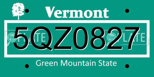 5QZ0827 Vermont License Plate
