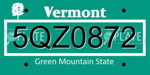 5QZ0872 Vermont License Plate