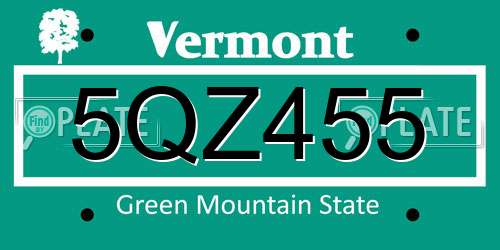 5QZ455 Vermont License Plate