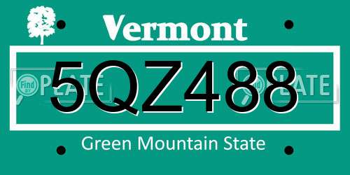 5QZ488 Vermont License Plate