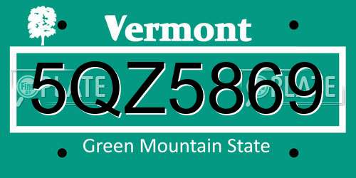 5QZ5869 Vermont License Plate