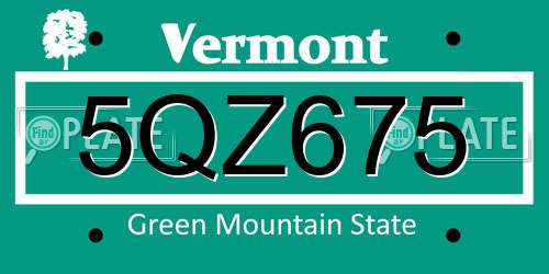 5QZ675 Vermont License Plate