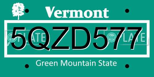 5QZD577 Vermont License Plate