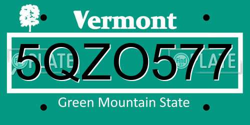 5QZO577 Vermont License Plate