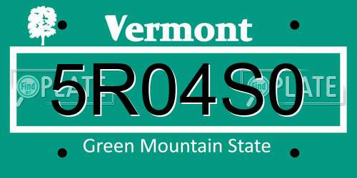 5R04S0 Vermont License Plate