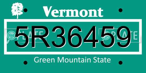 5R36459 Vermont License Plate