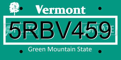 5RBV459 Vermont License Plate
