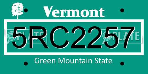 5RC2257 Vermont License Plate