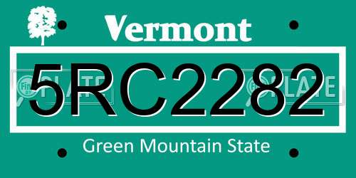 5RC2282 Vermont License Plate