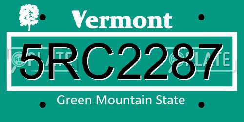 5RC2287 Vermont License Plate