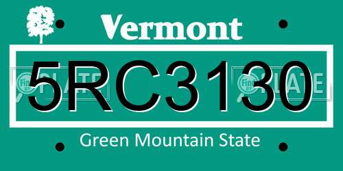 5RC3130 Vermont License Plate