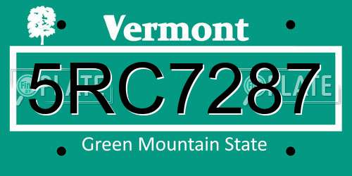 5RC7287 Vermont License Plate
