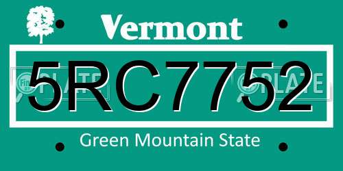 5RC7752 Vermont License Plate