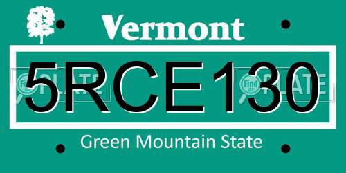 5RCE130 Vermont License Plate