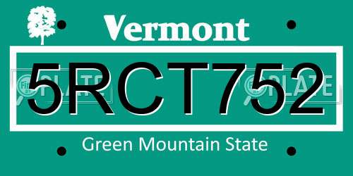 5RCT752 Vermont License Plate