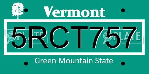 5RCT757 Vermont License Plate