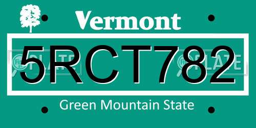5RCT782 Vermont License Plate