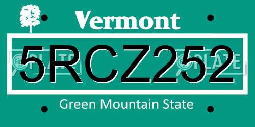 5RCZ252 Vermont License Plate
