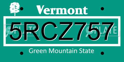 5RCZ757 Vermont License Plate