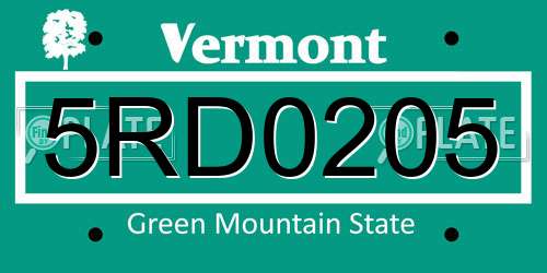 5RD0205 Vermont License Plate