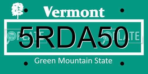 5RDA50 Vermont License Plate