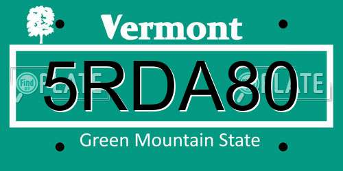 5RDA80 Vermont License Plate