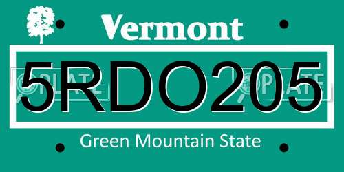 5RDO205 Vermont License Plate
