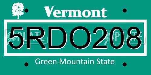 5RDO208 Vermont License Plate