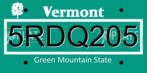 5RDQ205 Vermont License Plate