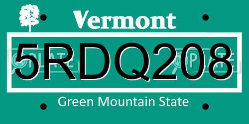 5RDQ208 Vermont License Plate