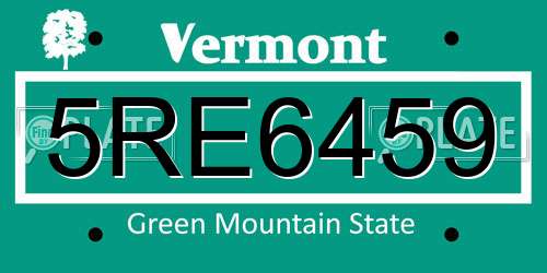 5RE6459 Vermont License Plate