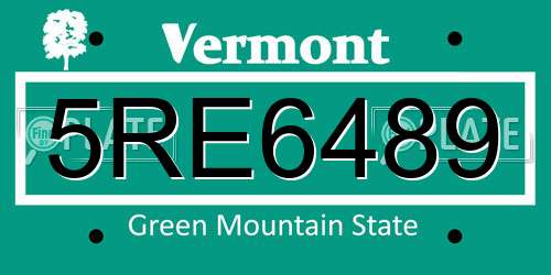 5RE6489 Vermont License Plate