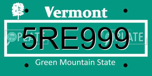 5RE999 Vermont License Plate