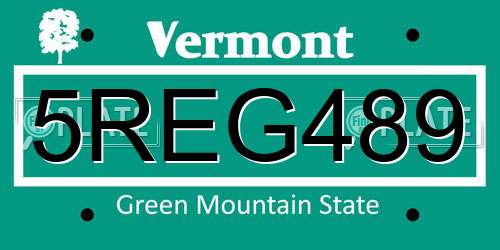 5REG489 Vermont License Plate