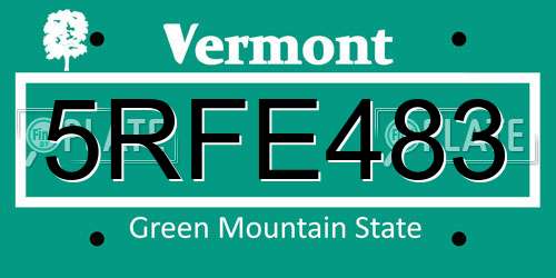 5RFE483 Vermont License Plate