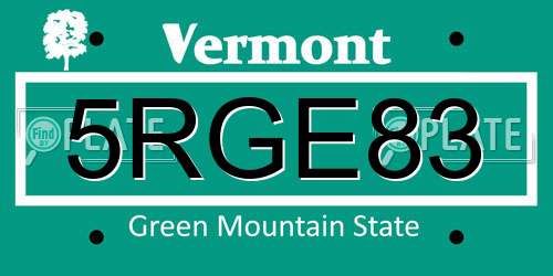 5RGE83 Vermont License Plate