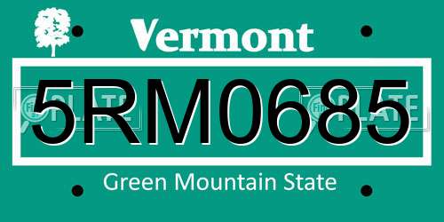 5RM0685 Vermont License Plate
