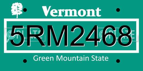 5RM2468 Vermont License Plate