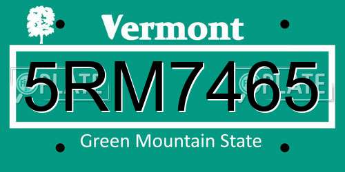 5RM7465 Vermont License Plate